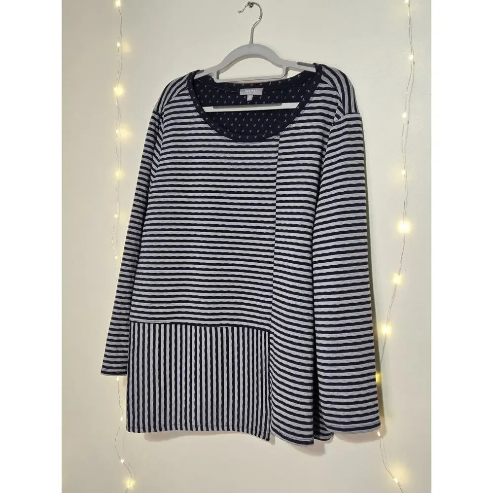 HABITAT Women's Asymmetrical Striped 3/4 Sleeve Top XL Navy Blue Gray Nautical - Picture 4 of 12